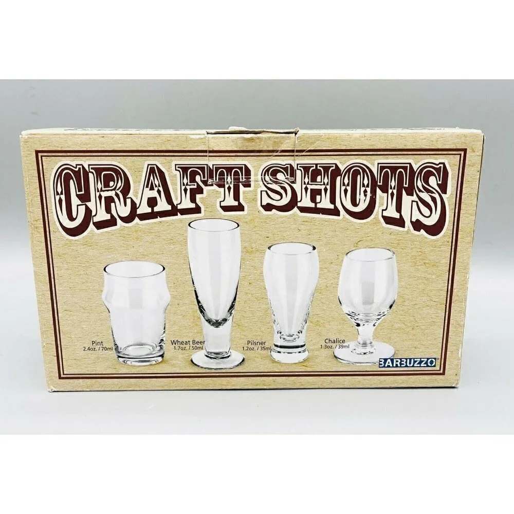 Set Of 4 Craft Beer Pub Shot Glasses Barware Classic Pint Shapes Brewery Box